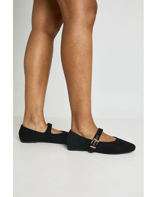 Boohoo White Wide Fit Buckle Detail Mary Jane Ballet Flats