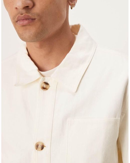 ASOS Natural Premium Linen Blend Worker Jacket for men