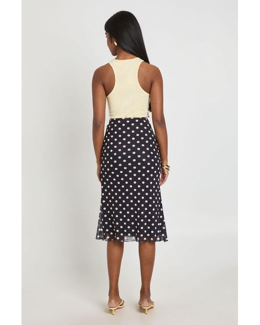 Boohoo Blue Polka Dot Mesh Midi Skirt