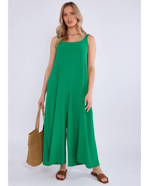 Gini London Green Air Flow Strappy Wide Leg Jumpsuit