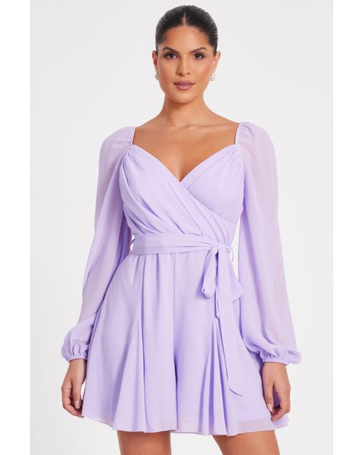 Quiz Purple Chiffon Long Sleeve Playsuit