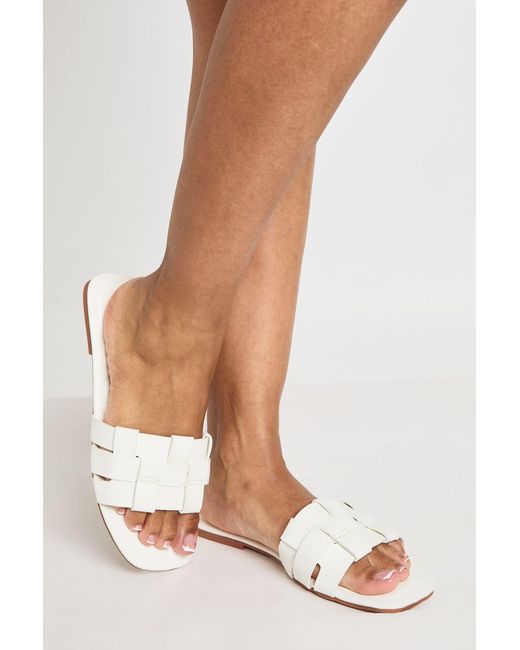 Boohoo Natural Woven Square Toe Sliders