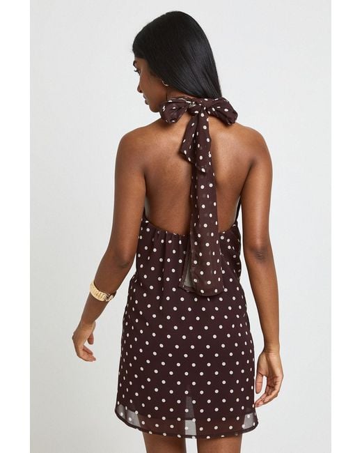 Boohoo Red Polka Dot Trim Detail Halterneck Shift Dress