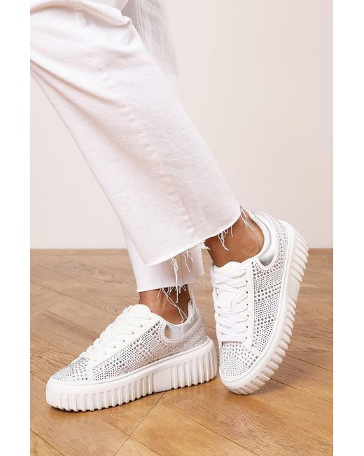 Where's That From Pink 'Eliane' And Lace Up Trainer With Diamante Pattern And Chunky Sole Faux Leather