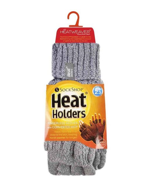 Heat Holders Gray Thermal Converter Fingerless Cable Knit 2.3 Tog Gloves