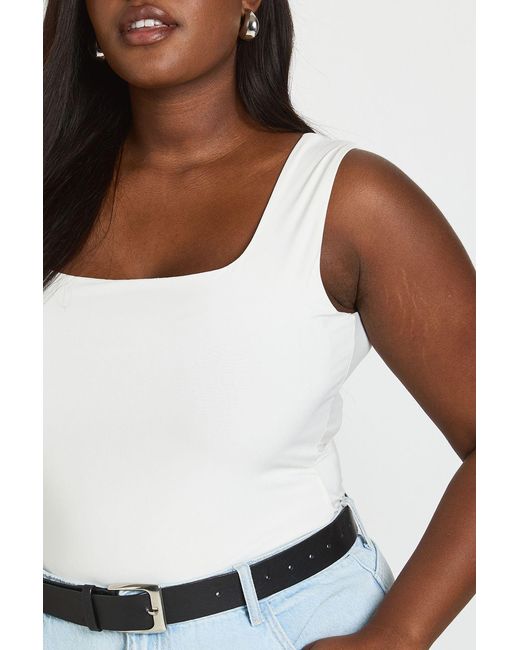 Boohoo White Plus Double Layer Slinky Square Neck Bodysuit