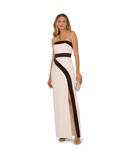 Adrianna Papell White Colorblock Crepe Gown