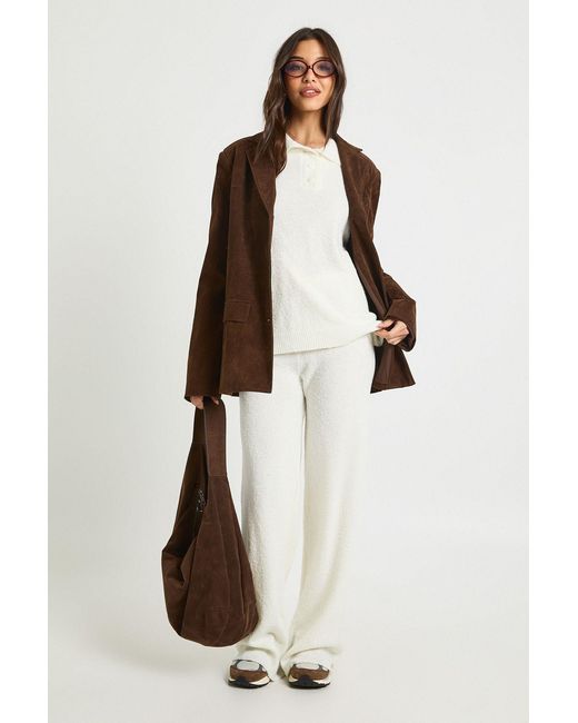 Boohoo Natural Collared Button Down Oversized Knitted Jumper And Straight Leg Trouser Co-Ord