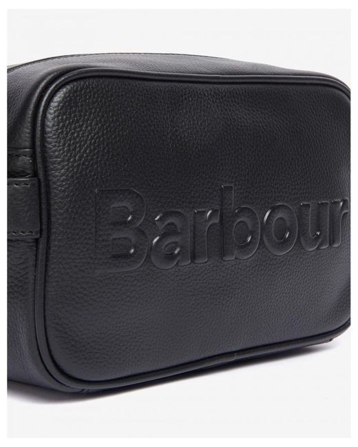 Barbour Black Logo Leather Washbag for men