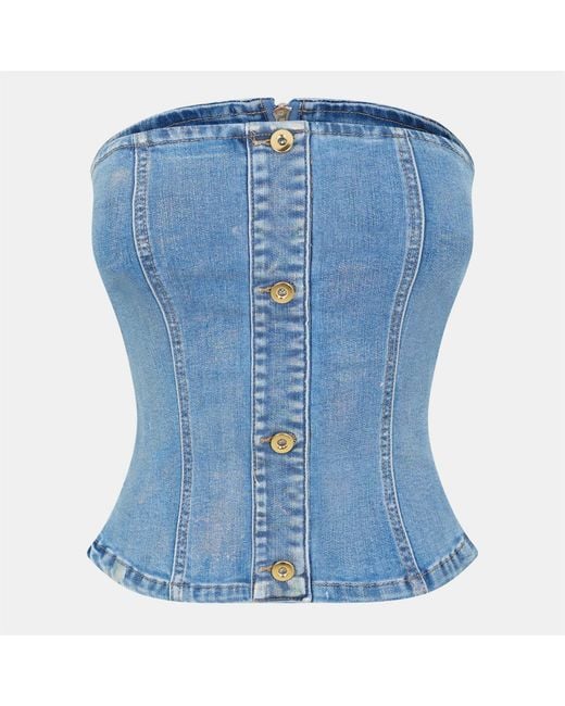 Amy Lynn Blue Amylynn Denim Corset Snug Fit Top