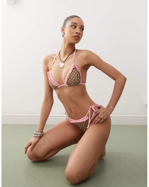 Reclaimed Vintage Brown Tie Side Bikini Bottom With Ruffles