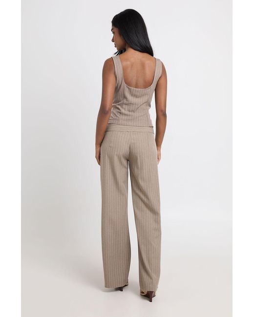 Boohoo Brown Pinstripe Crepe Zip Through Corset Top