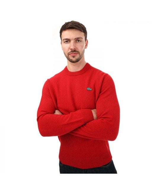 Lacoste Regular Fit Sweater Van Wol Met Gespikkelde Print In Rood in het Red voor heren