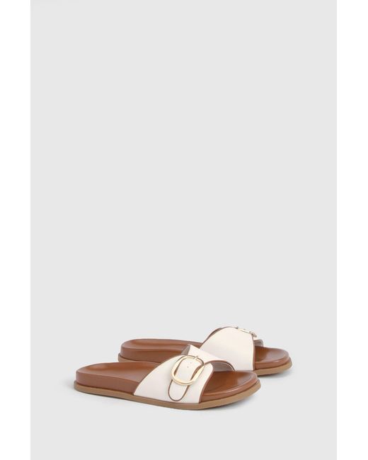 Boohoo White Wide Fit Buckle Detail Strap Sliders
