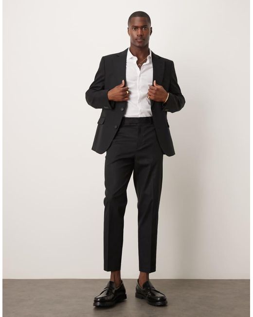 ASOS Black Linen Blend Slim Suit Trousers for men