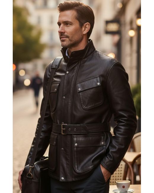 Infinity Leather Black Lamb Safari Parka Jacket for men