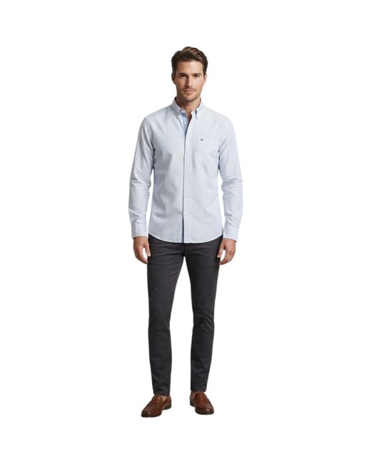 Tommy Hilfiger Blue Oxford Shirts Ithaca Stripe Regular Fit Long Sleeve Shirt for men