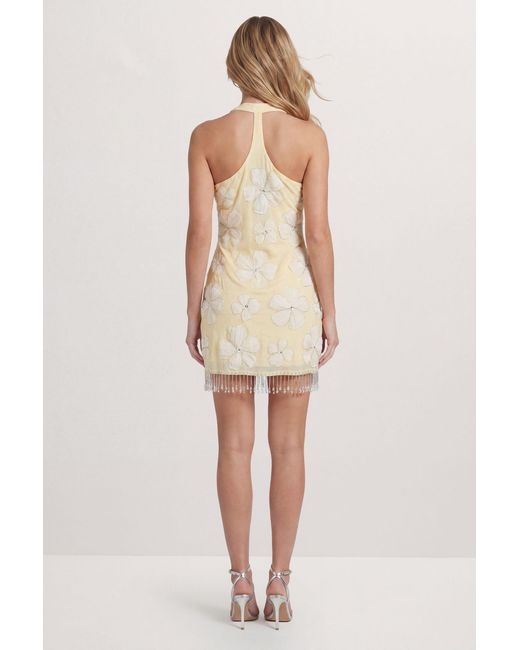 MissPap Natural Embellished Floral Embroidered Fringe Mini Dress