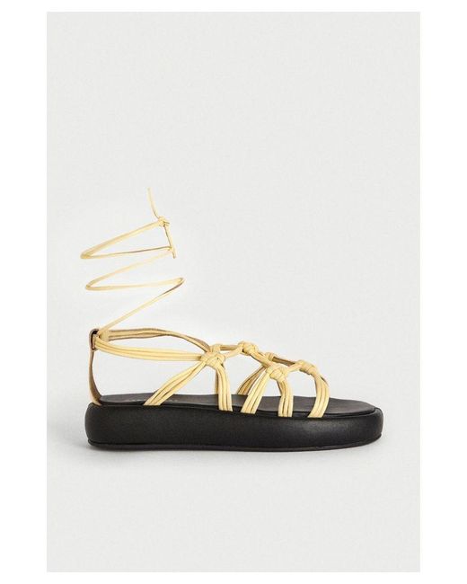 Warehouse White Real Leather Knotted Flatform Sandal