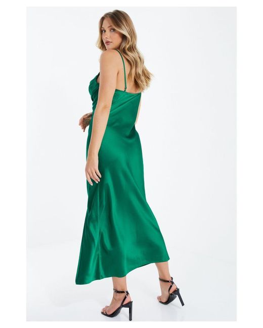 Quiz Green Satin Midi Dress | Lyst UK