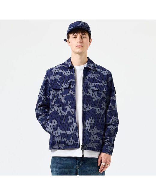 Weekend Offender Waya Camo Print Overshirt Met Rits In Navy in het Blue voor heren
