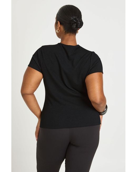 Boohoo Black Plus Rib Trim Detail Cut Out Short Sleeve Top