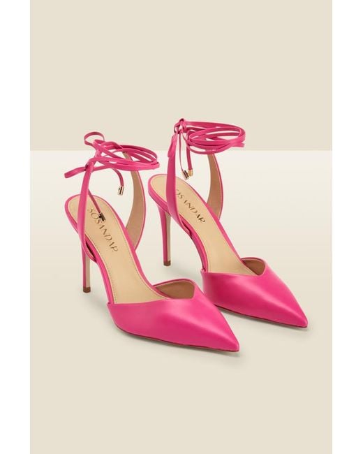 Sosandar Pink Valeria Hot Leather Pointed Toe Court With Ankle Wrap Suede