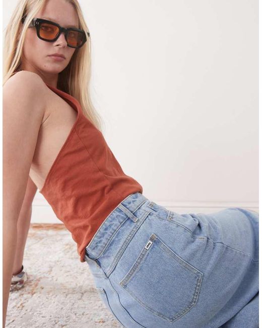 Obey Pink Simplex Denim Midi Skirt With Front Slit