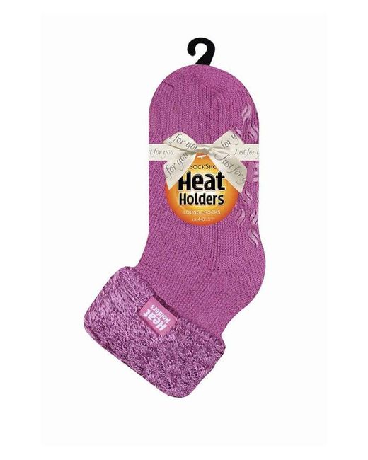 Heat Holders Purple Ladies Non Slip Thermal Low Cut Ankle Slipper Bed Socks With Grips
