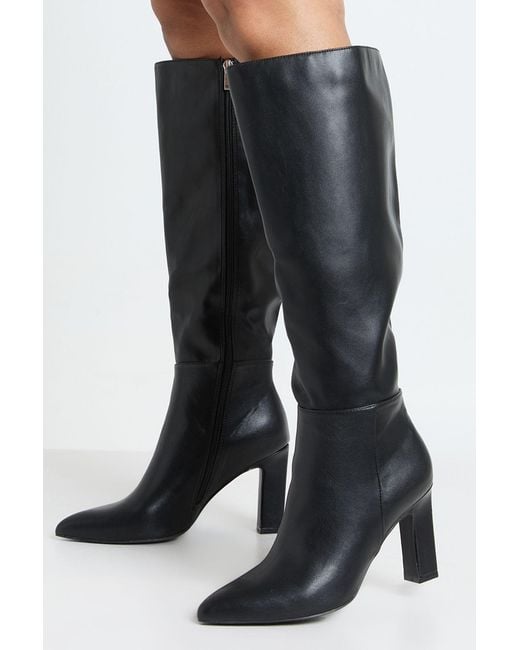 Boohoo Black Wide Fit Knee High Block Heel Boots