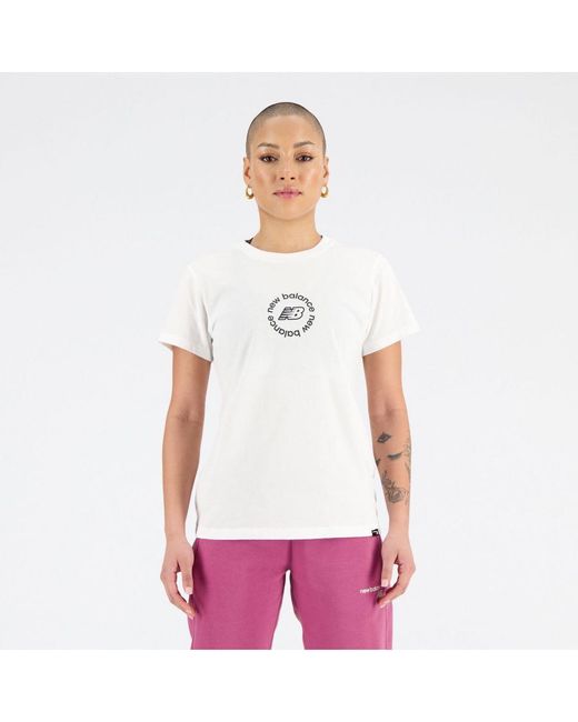 New Balance White Womenss Sport Athletic Fit Circular T-Shirt