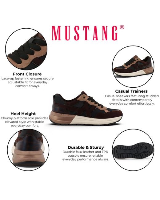 Mustang Black Faux Leather Trainers Platform Sneakers