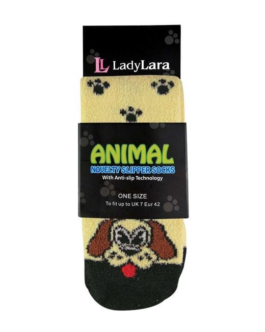 Sock Snob Natural Ladies Fluffy Non Slip Slipper Socks With Animal Designs