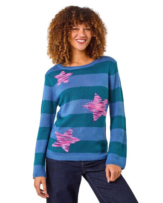 Roman Blue Star Stripe Crew Neck Knit Jumper