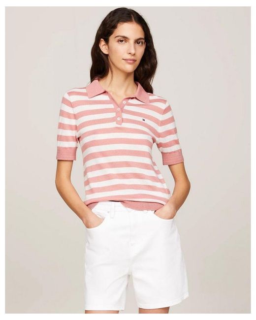 Tommy Hilfiger Pink Lyocell Short Sleeve Polo Sweatshirt
