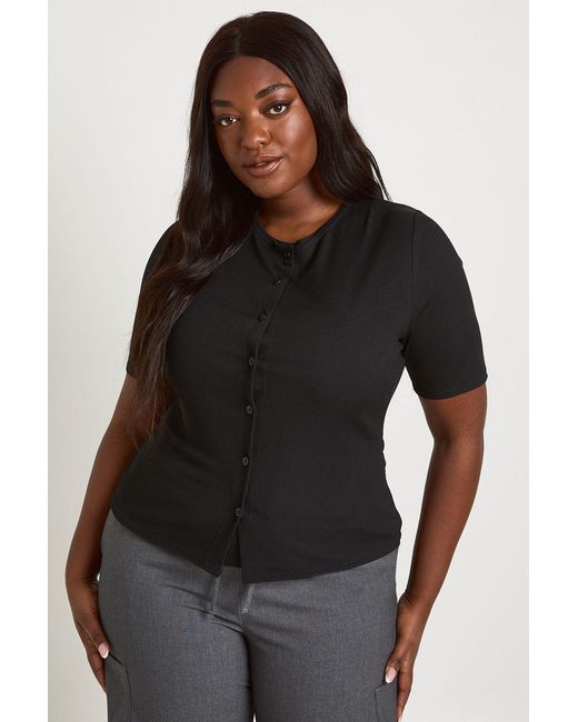 Boohoo Black Plus Double Layer Button Down Short Sleeve Top