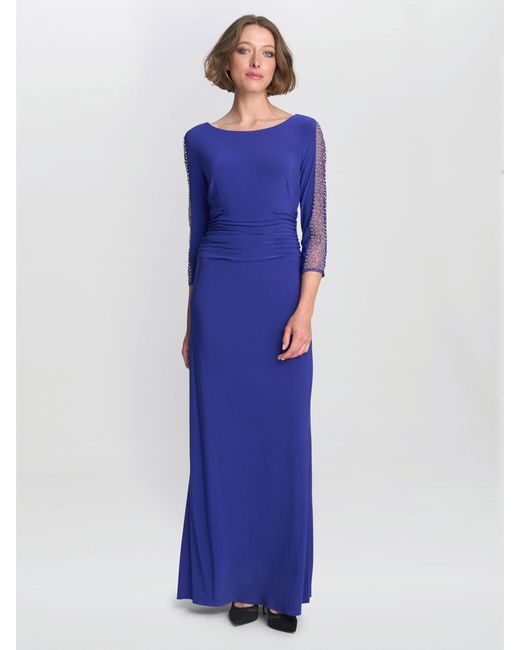 Gina Bacconi Blue Hollie Embellished Sleeve Maxi Dress