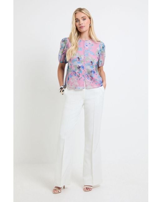 Wallis White Petite Organza Puff Sleeve Top
