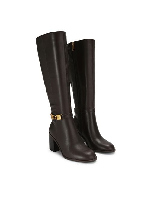 Kurt Geiger Black Leather Kingsley Block Heel Knee Boots