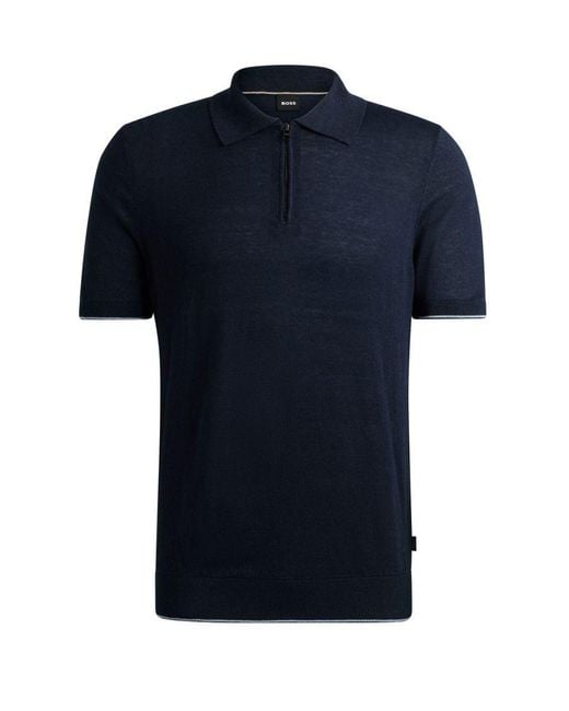 Boss Blue Hugo Boss Trieste Half Zip Short Sleeved Polo Shirt Dark for men