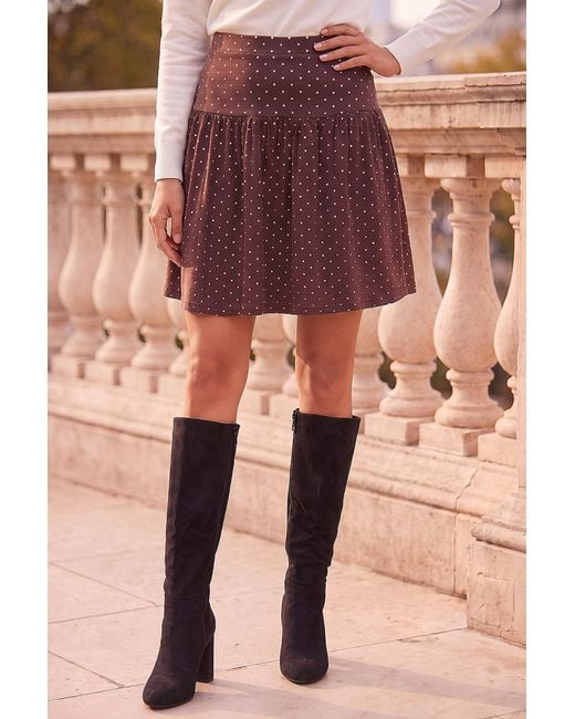 Roman Brown Polka Dot Frill Skirt