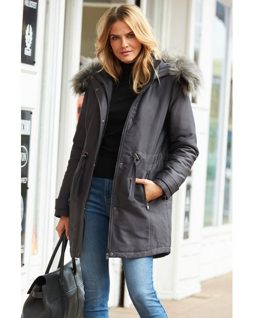 Sosandar Gray Luxe Faux Fur Hooded Parka Coat