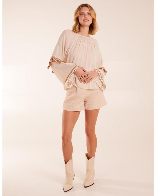 Blue Vanilla Natural Tassel Wide Sleeve Blouse