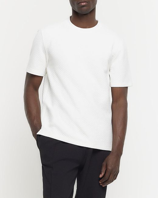 River Island White Slim Fit Quilted T-Shirt for men