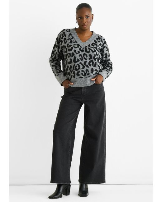 Gini London Gray Grauer Pullover Mit V-Ausschnitt Und Kurzen Ärmeln