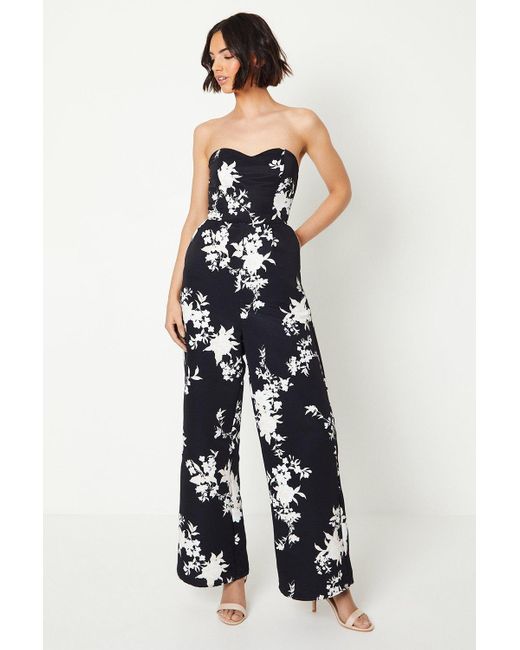 Oasis Blue Floral Ottoman Wide Leg Bandeau Jumpsuit