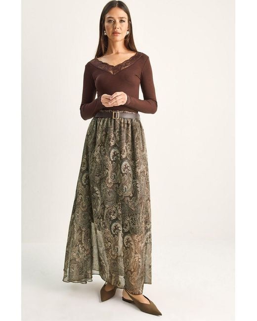 Bianco Lucci Natural Cotton Blend A-Line Skirt