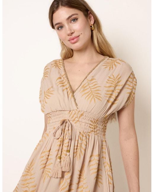 Blue Vanilla Natural Wrap Front Beaded Dress