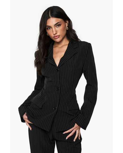 Boohoo Black Pinstripe Structured Tailored Blazer