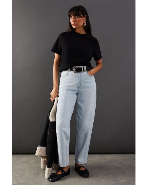 Warehouse Black High Rise Barrel Leg Denim Jean